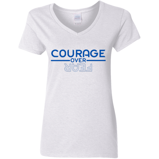 Ladies' 5.3 oz. V-Neck T-Shirt - Courage OVER Fear