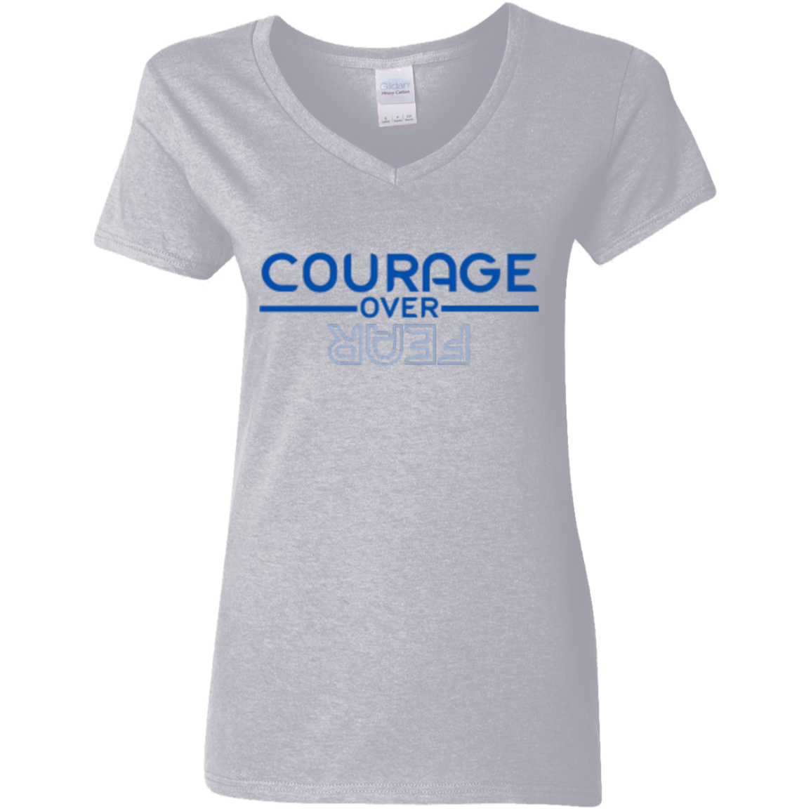 Ladies' 5.3 oz. V-Neck T-Shirt - Courage OVER Fear